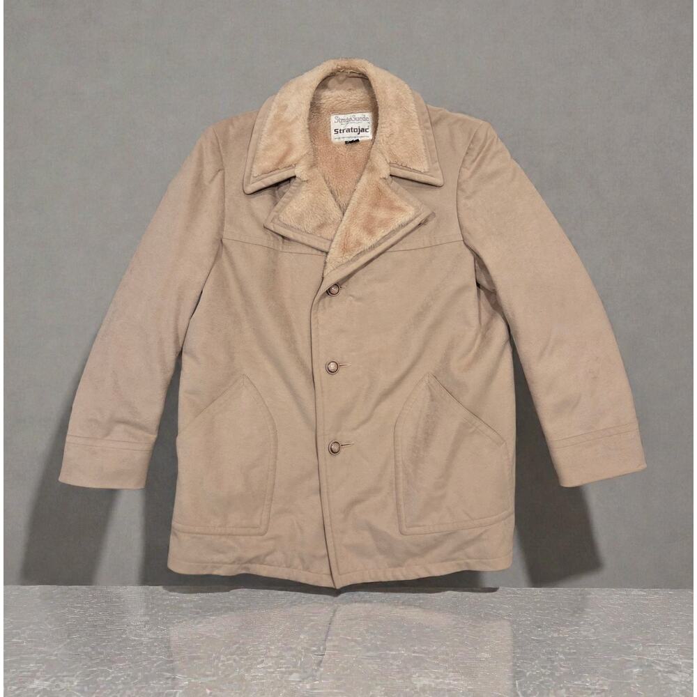 Vtg Stratojac Chore Jacket Barn Coat Faux Suede Sherpa 46L Hipster Western Boho